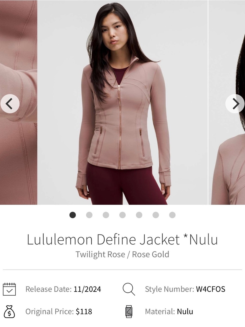 Lululemon Define Jacket Nulu Twilight Rose Rose Gold Size 4